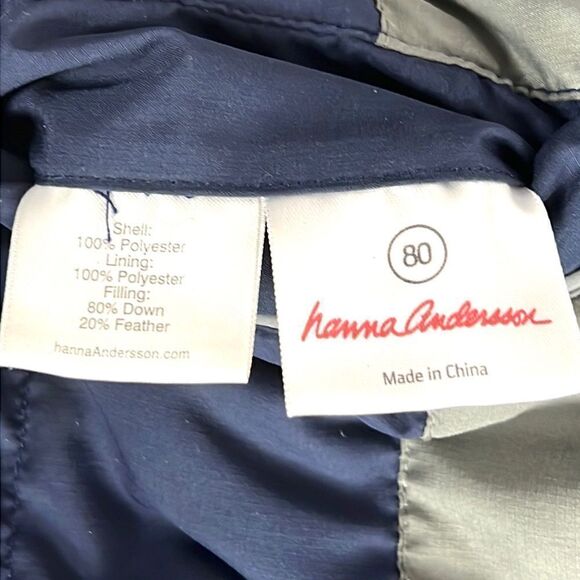 Hanna Andersson Boys Navy Gray Green Down Jacket Puffer With Hood Size 80 US 2 - Picture 7 of 9